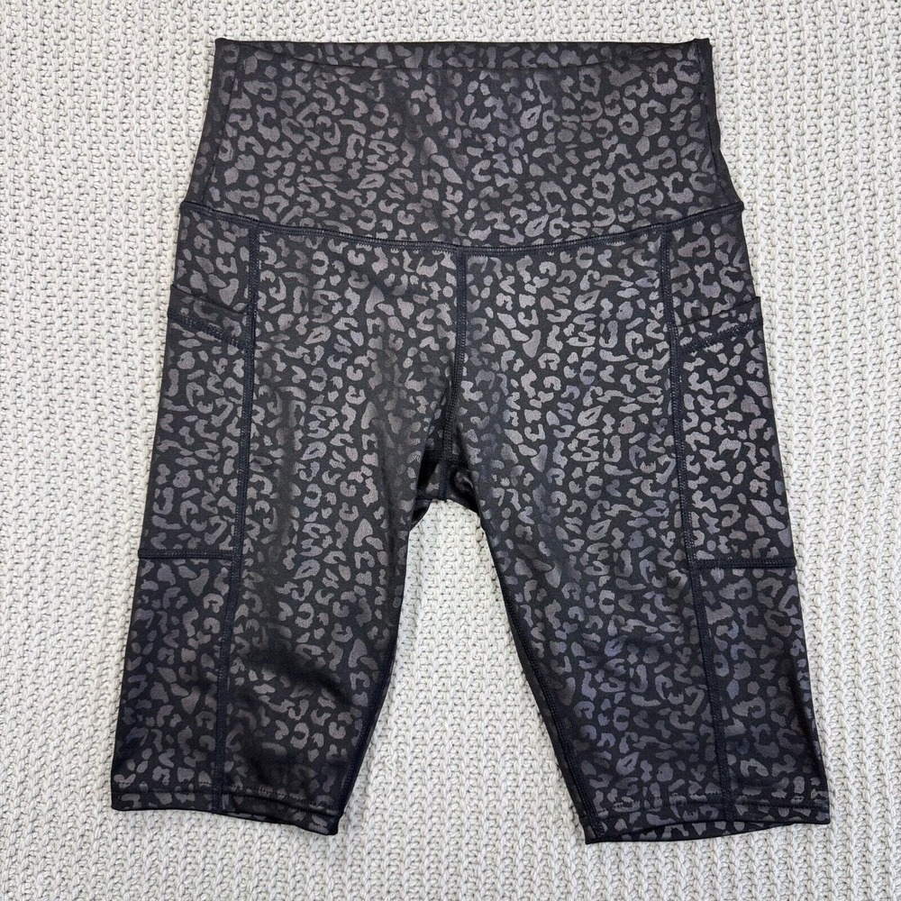 High-Waist Black Leopard Print Bike Shorts